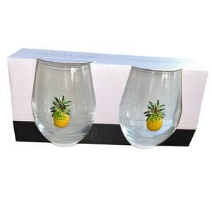 Rachel Zoe Rhinestone Pineapple Stemless Wine Glass Set Bling Tropical 19oz